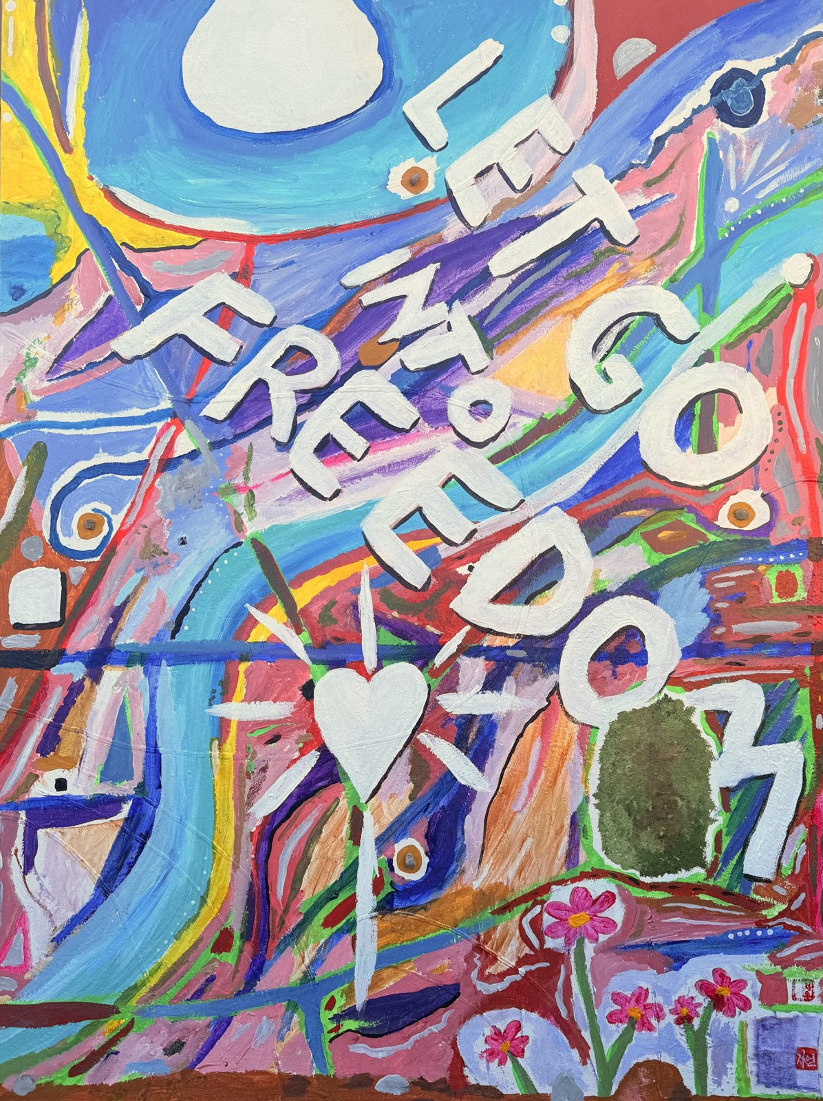 Let Go into Freedom, an original mixed-media work by Darren Rea, showing real brush and material texture that a print or AI image cannot reproduce.
